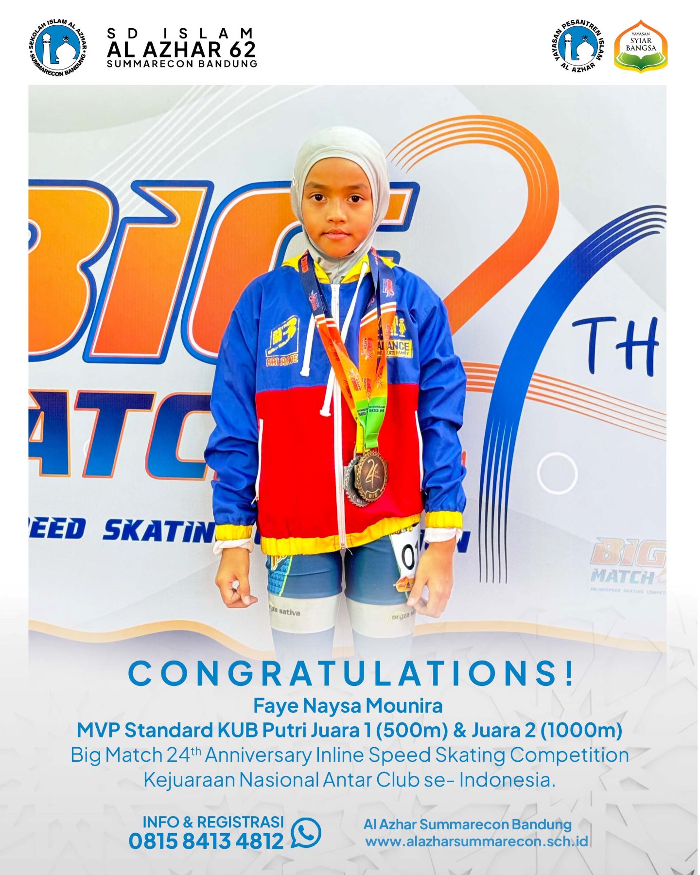 Juara 1 500m & Juara 2 1000m  MVP Standard KUB Putri